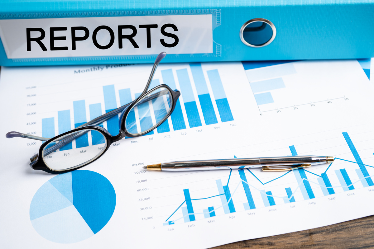 Reports. Binder data finance report business with graph analysis